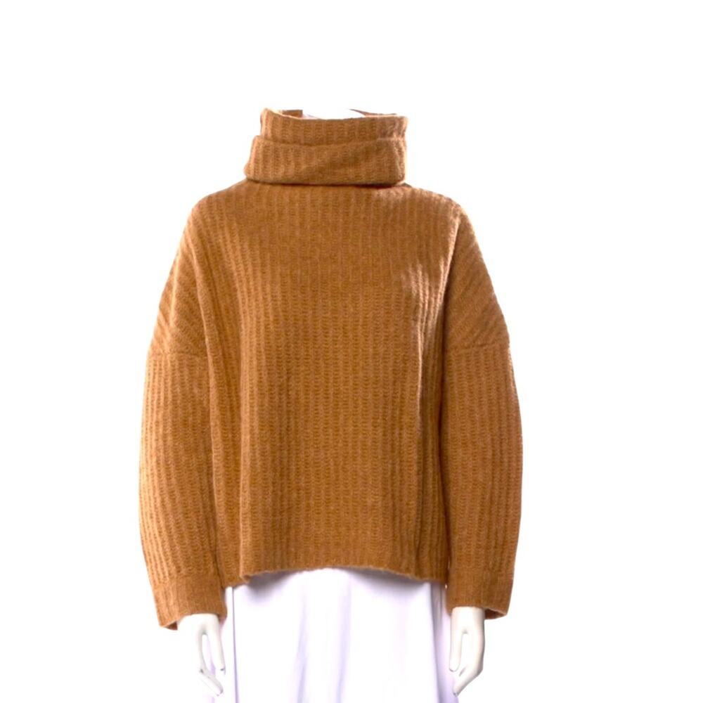 7115 by Szeki XS Mohair Cropped Cognac Brown Boho Turtle Neck Quiet Luxury